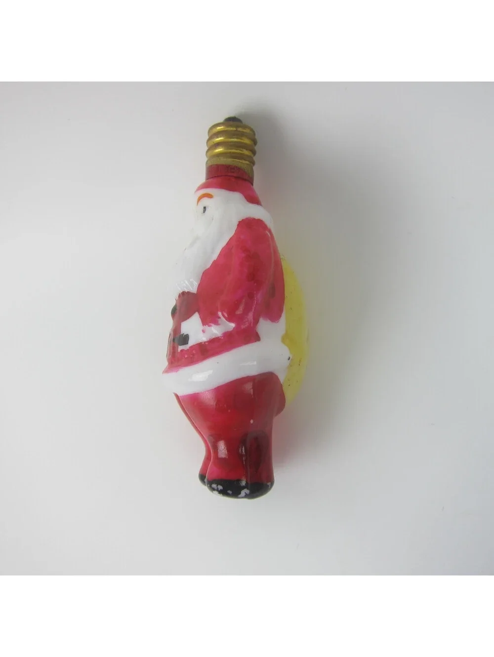 Vintage Santa Claus Christmas Milk Glass Light Bulb Figural Toy Sack Japan WORKS